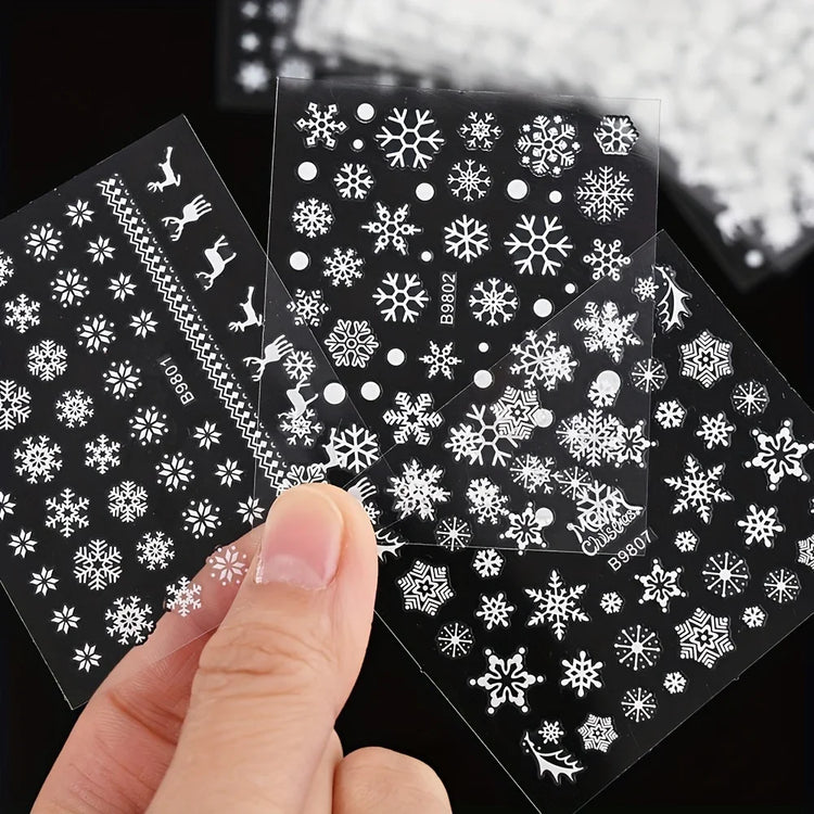 30Pcs Christmas 3D Nail Art Stickers Decals Self‑Adhesive Cartoon Snowflake Snowman Nail Art Supplies for Women Manicure Decorations