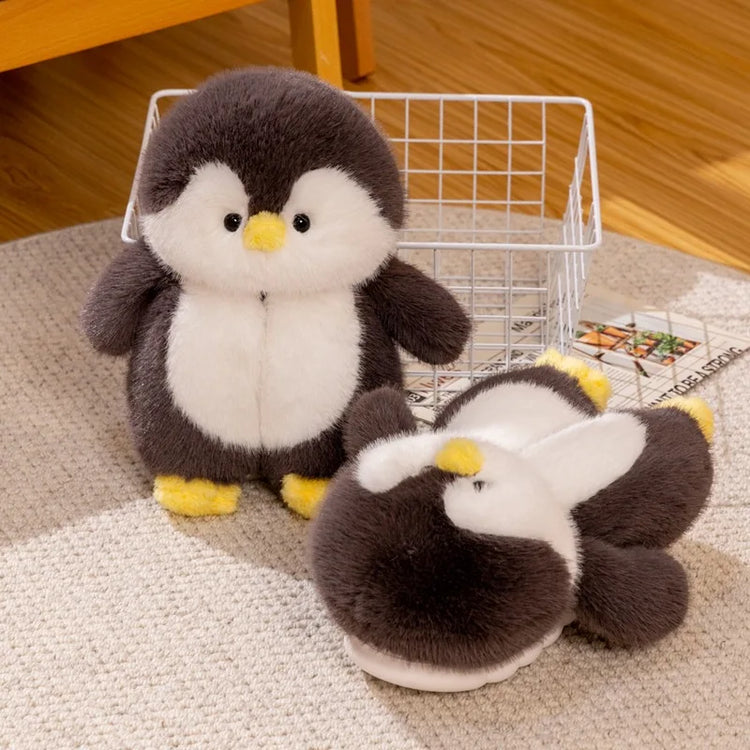 Cute Penguin Plush Slippers，Winter Warm Full-Coverage Home Slippers，Cartoon Animal-Themed, Non-Slip, Thick-Soled Women's Indoor