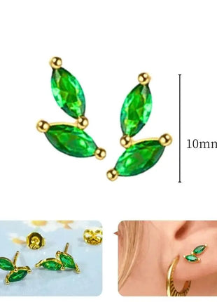 925 Sterling Silver Needle Green Zircon Gold Earrings Heart Hoop Earrings for Women Delicate Stud Earrings Luxury Jewelry Gifts PlatiNum