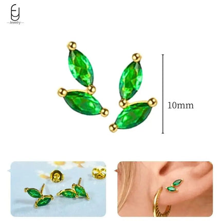 925 Sterling Silver Needle Green Zircon Gold Earrings Heart Hoop Earrings for Women Delicate Stud Earrings Luxury Jewelry Gifts PlatiNum