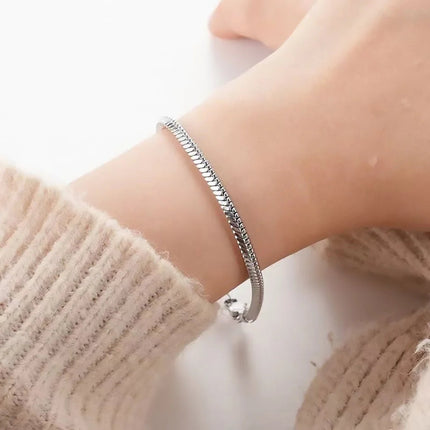 925 Sterling Silver 3mm Snake Bone Bracelet Simple Style For Women Men Daily and Party Wear All Seasons Jewelry 16-23cm PlatiNum
