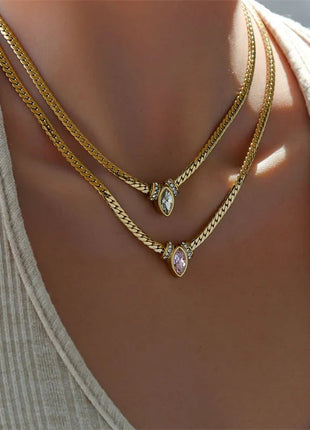 GANEMLY 316L Stainless Steel Snakehead Shining Zircon Necklace Trendy Neck Chain Choker Collar Waterproof Jewelry For Women PlatiNum