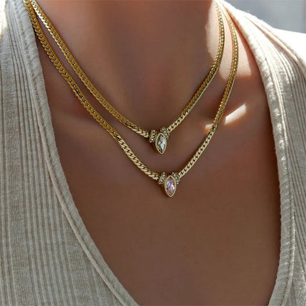 GANEMLY 316L Stainless Steel Snakehead Shining Zircon Necklace Trendy Neck Chain Choker Collar Waterproof Jewelry For Women PlatiNum