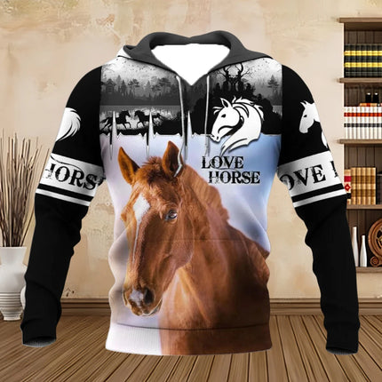 Horse Animal 3D Print Hoodies Men Women Fashion Streetwear Hooded Sweatshirts Oversized Hoodie Tracksuit Pullovers Man Clothing