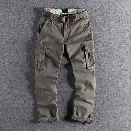 Heavyweight Camouflage Pants Men Clothing Multi-pockets Solid Color Patchworked Outdoor Trousers Retro Cargo Casual Wear Jogger