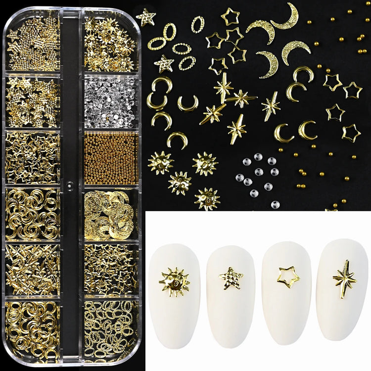 Ocean Starfish Shell Nail Charms Golden Silver Metal Nail Art Decoration 3D Nail Rivet Metallic Slice DIY Manicure Nail PartsY2K