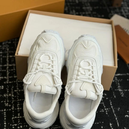 Minimalist Pure White Mesh & Leather Hiking‑Style Dad Sneakers Serrated Non‑Slip Thick Sole Triangle Tongue Decor Elevated Casual Ladies Athletic Shoes