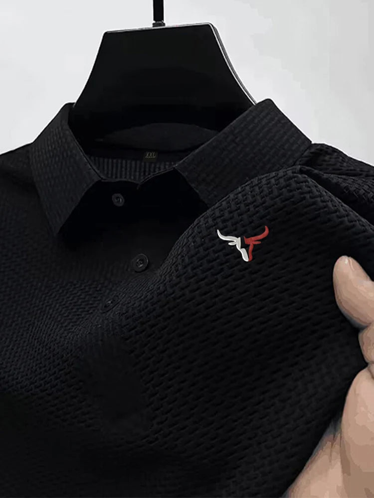 T-shirt estiva a maniche corte da uomo con risvolto in seta ghiacciata, top da uomo