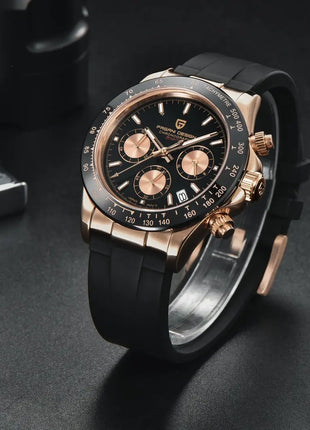 Nuovo Orologio da Uomo PAGANI DESIGN Cronografo di Lusso in Oro Rosa, Quadrante Blu Ghiaccio 40mm, Vetro Zaffiro, Impermeabile 100M, Cinturino in Gomma, Orologio Sportivo Maschile + CONFEZIONE REGALO