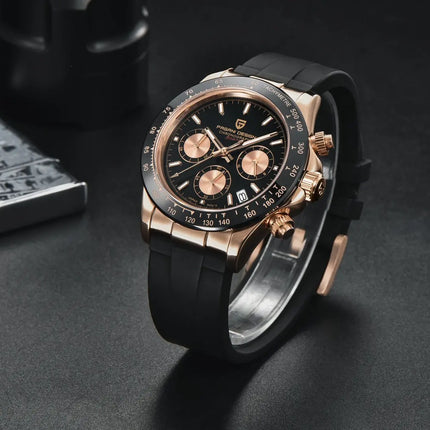 Nuovo Orologio da Uomo PAGANI DESIGN Cronografo di Lusso in Oro Rosa, Quadrante Blu Ghiaccio 40mm, Vetro Zaffiro, Impermeabile 100M, Cinturino in Gomma, Orologio Sportivo Maschile + CONFEZIONE REGALO
