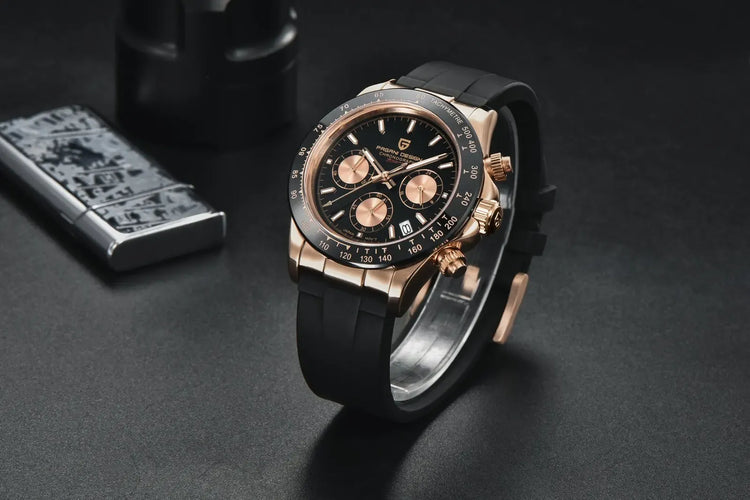 Nuovo Orologio da Uomo PAGANI DESIGN Cronografo di Lusso in Oro Rosa, Quadrante Blu Ghiaccio 40mm, Vetro Zaffiro, Impermeabile 100M, Cinturino in Gomma, Orologio Sportivo Maschile + CONFEZIONE REGALO