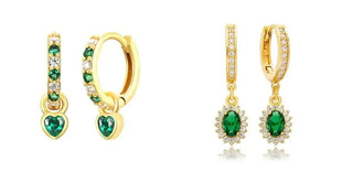 925 Sterling Silver Needle Green Zircon Gold Earrings Heart Hoop Earrings for Women Delicate Stud Earrings Luxury Jewelry Gifts PlatiNum