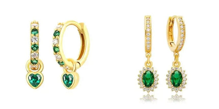 925 Sterling Silver Needle Green Zircon Gold Earrings Heart Hoop Earrings for Women Delicate Stud Earrings Luxury Jewelry Gifts PlatiNum