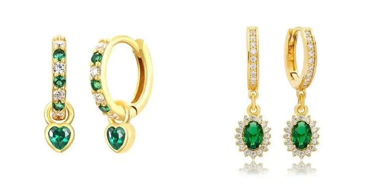 925 Sterling Silver Needle Green Zircon Gold Earrings Heart Hoop Earrings for Women Delicate Stud Earrings Luxury Jewelry Gifts PlatiNum