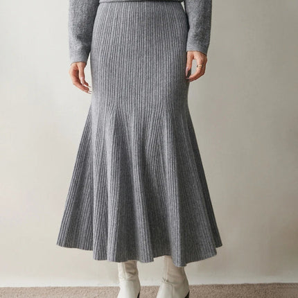 Woman's 100% Cashmere Knittwear Skirt Autumn Winter Elegant Mermaid Mid-calf High Waisted Slim Office Lady Dress Light Luxury PlatiNum