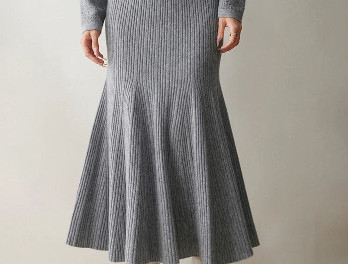 Woman's 100% Cashmere Knittwear Skirt Autumn Winter Elegant Mermaid Mid-calf High Waisted Slim Office Lady Dress Light Luxury PlatiNum