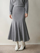 Woman's 100% Cashmere Knittwear Skirt Autumn Winter Elegant Mermaid Mid-calf High Waisted Slim Office Lady Dress Light Luxury PlatiNum