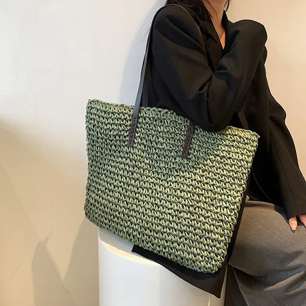 Women's Bag Summer Beach Bag Large Capacity Knitted Straw Hand-woven Rattan Beach Bag Bohemia Leather Women's Shoulder Bag New