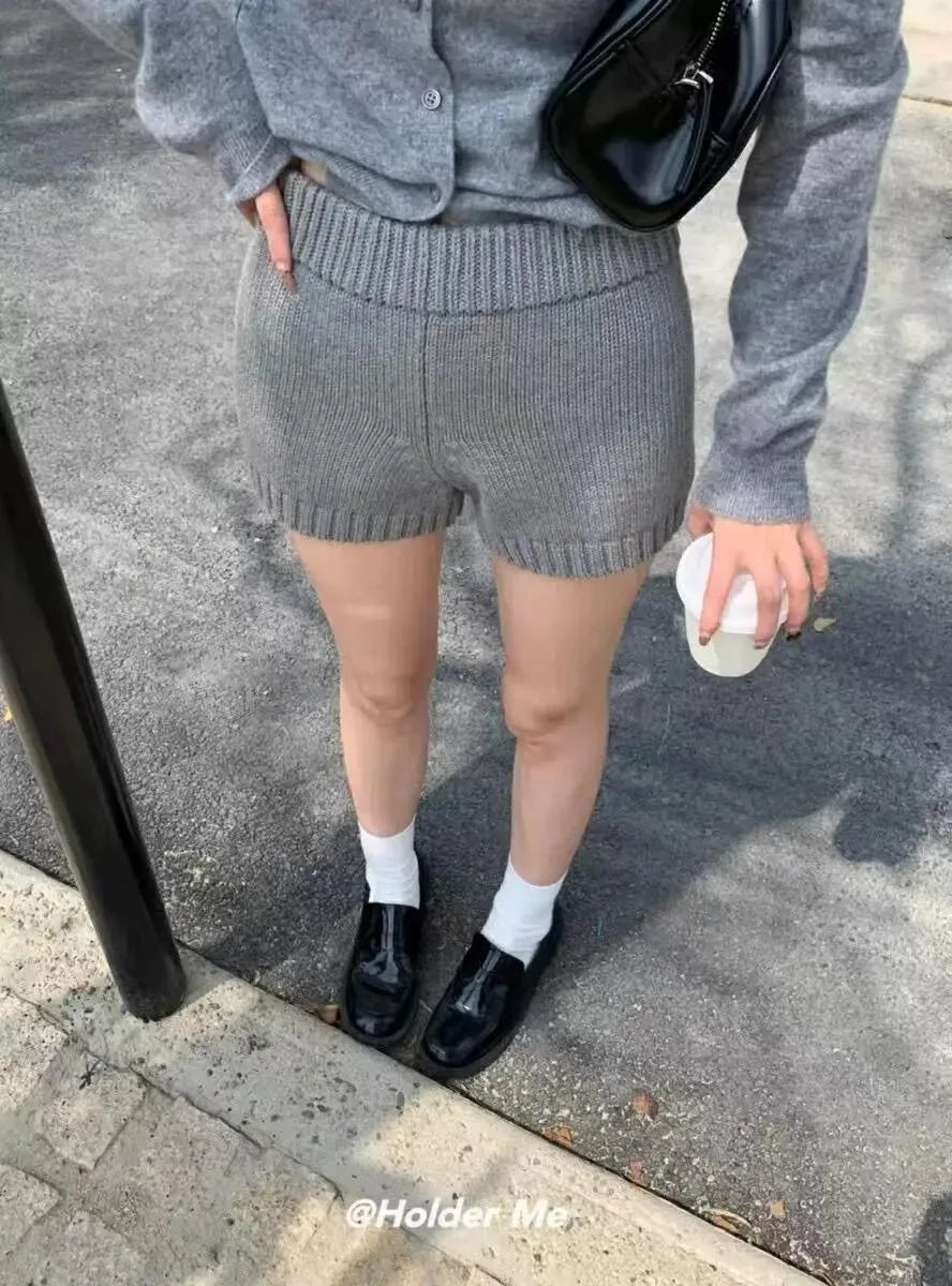 Hot Sexy Knit Shorts Women Korean Fashion Casual Outerwear Sheath Mini Pants 2025 Spring Solid Versatile Y2k Streetwear