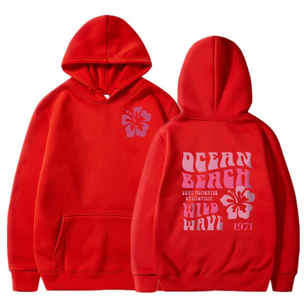 Ocean Beach Wild Wave Printed Y2K Hoodies Women Fashion Aesthetic Pink Floral Streetwear Autumn Long Sleeve Hip Hop Sweatshirt