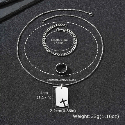 Set di 3 Pezzi: Collana Dogtag per Uomini e Ragazzi, Bracciale con Catena Cubana in Acciaio Inossidabile, Set di Anelli Impermeabili Regalo platinumshop