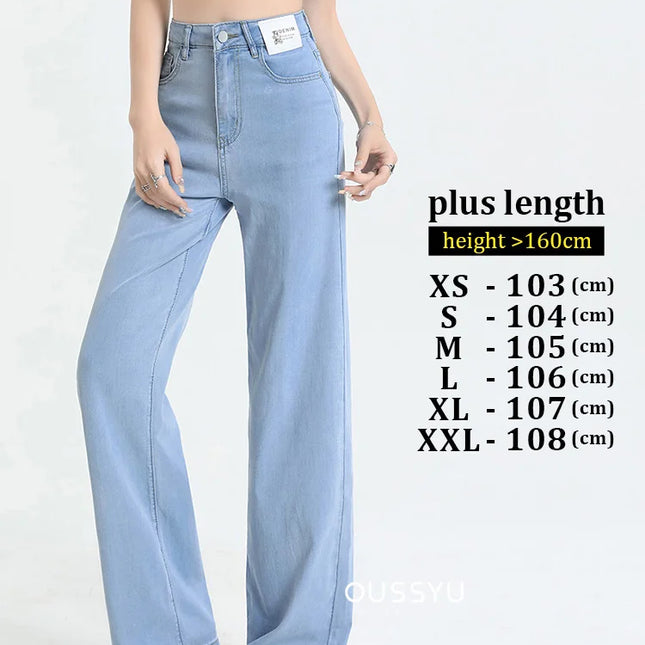 Nuova estate morbida Lyocell Jeans donna blu kaki bianco vita alta dritto sottile gamba larga pantaloni in denim Y2k abbigliamento femminile allentato 2XL