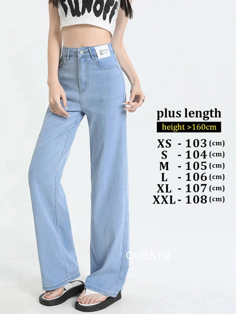 Nuova estate morbida Lyocell Jeans donna blu kaki bianco vita alta dritto sottile gamba larga pantaloni in denim Y2k abbigliamento femminile allentato 2XL