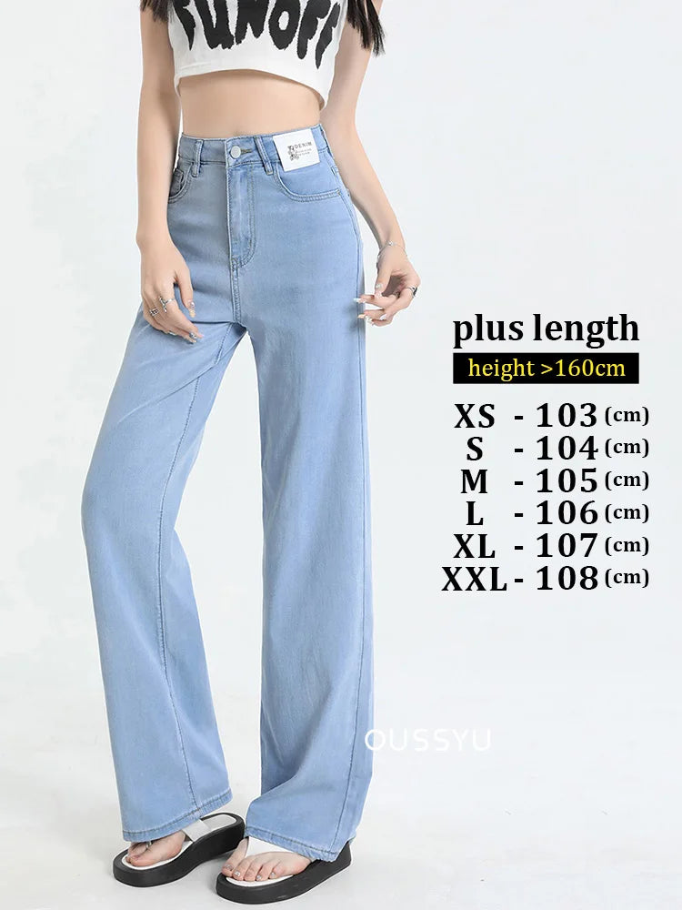 Nuova estate morbida Lyocell Jeans donna blu kaki bianco vita alta dritto sottile gamba larga pantaloni in denim Y2k abbigliamento femminile allentato 2XL