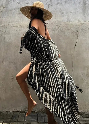 Copricostume da spiaggia da donna con apertura sul davanti, maxi cardigan, kimono, costume da bagno con cinture platinumshop