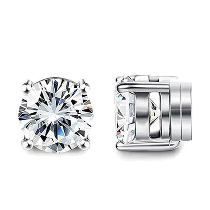 1 Pairs Crystal Strong Magnetic Ear Stud Clip Earrings for Men Women Punk Round Zircon Magnet Earrings Non Piercing Jewelry PlatiNum
