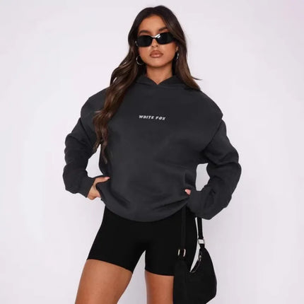 Women Oversized Hoodie White Fox Leisure Puff Letter Print Long Sleeve Loose Pullover Casual Streetwear Hoodies & Sweatshirts