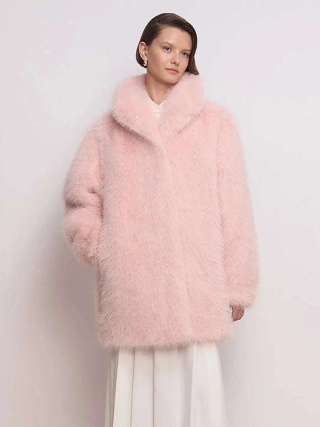 ZADORIN Luxury Winter White Pink Faux Fur Coat Woman Long Oversized Turn Down Collar Furry Fur Jacket Womens Coat Fur Faux Coats