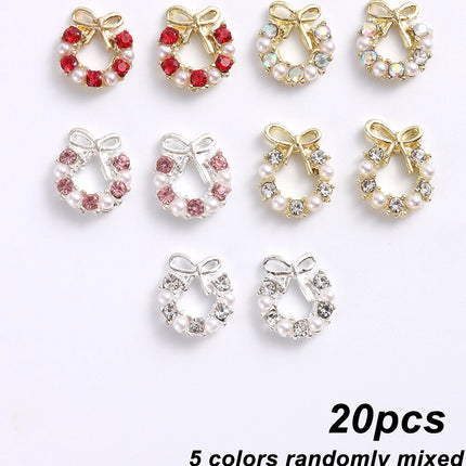 3D Christmas Nail Art Charms; Gold & Silver Bows and Wreaths; Cute Winter Designs for DIY Manicures and Salon Accessories