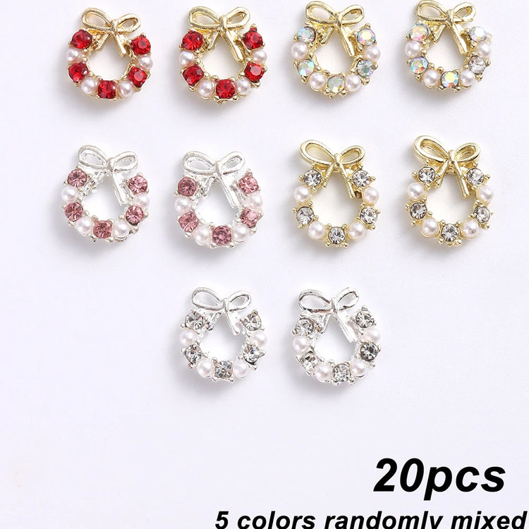 3D Christmas Nail Art Charms; Gold & Silver Bows and Wreaths; Cute Winter Designs for DIY Manicures and Salon Accessories