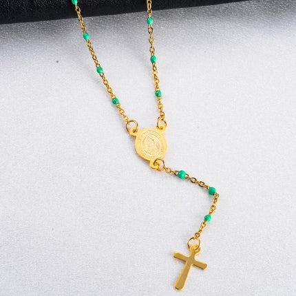 Gesù Croce in Acciaio Inossidabile Rosario Cristiano Cattolico Religioso Larghezza 1.5mm Smalto Satellite Perline Cavo Collana a Catena a Maglia PlatiNum