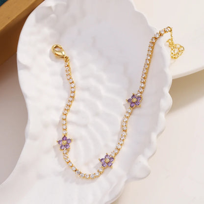 Moda estiva Blu Verde Rosso Fiore bianco Cubic Zirconia Fascino di cristallo CZ Collana a catena da tennis per donne Eleganti gioielli da festa