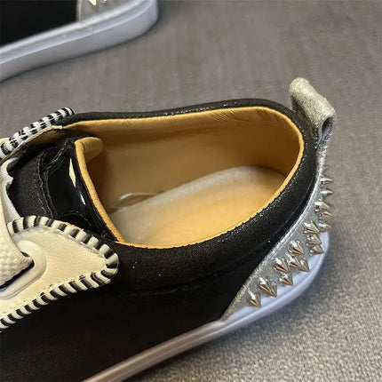 Sneaker Casual Men Designer Rivet Board Shoes Fashion Split Leather Upper Flat Platform White Shoes High Top Nightclub Shoes