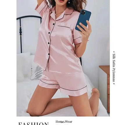 Pigiama da donna in raso di seta estivo Set Top e pantaloncini abbottonati 2 pezzi indumenti da notte colletto dentellato indumenti da notte Loungewear per le donne platinumshop