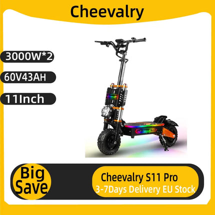 Monopattino Elettrico Cheevalry S11PRO con Doppio Motore 2*3000W, Batteria 60V43AH, Pneumatici Fuoristrada da 11 Pollici