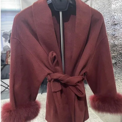 BJTZ Fox Fur Classic Long Double-Sided Pure Wool Coat For Women 2025 New Autumn Winter High-End Woolen Jacket