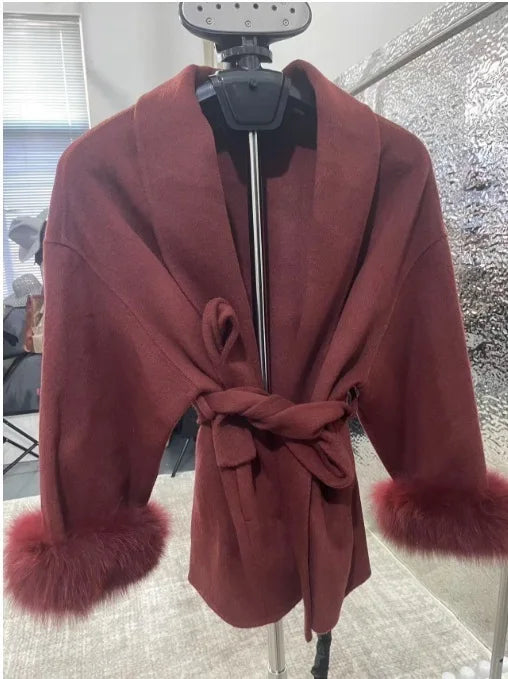 BJTZ Fox Fur Classic Long Double-Sided Pure Wool Coat For Women 2025 New Autumn Winter High-End Woolen Jacket