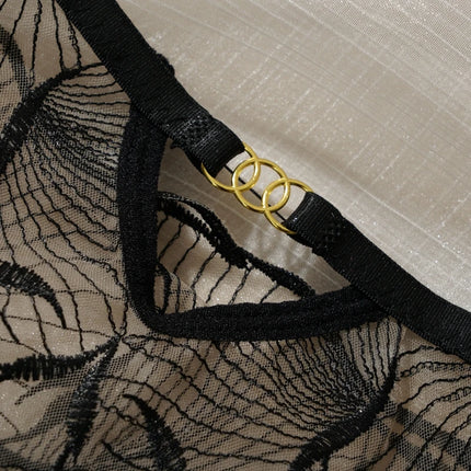 Elegant Women Flower Embroidery Mesh Lingerie Set Adjustable Straps Underwire Bra Panty Transparent Intimates