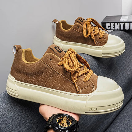 Toe Thick Sole Platform Men Sneakers Lace Up Patchwork Fashion New Trend Casual Trainer Shoes Thick Bottomed All Season