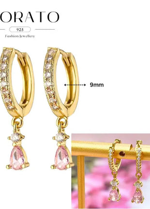 Lussuosa geometria 925 orecchio in argento sterling Ago rosa serie zircone orecchini a cerchio pendenti dolce moda regali di gioielli da sposa platinumshop