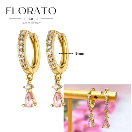 Lussuosa geometria 925 orecchio in argento sterling Ago rosa serie zircone orecchini a cerchio pendenti dolce moda regali di gioielli da sposa platinumshop