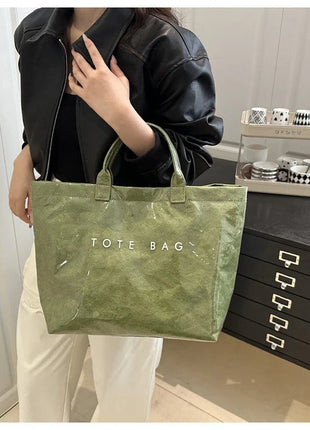 Tote Bag, Retro Letter, Casual Versatile Handbag, Minimalist Transparent, Simple, Commuter, Large-capacity Bag for Women PlatiNum