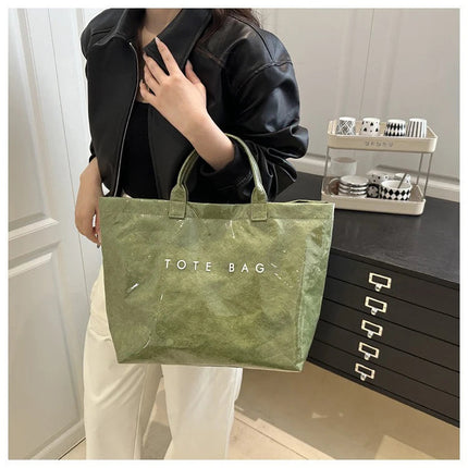 Tote Bag, Retro Letter, Casual Versatile Handbag, Minimalist Transparent, Simple, Commuter, Large-capacity Bag for Women PlatiNum
