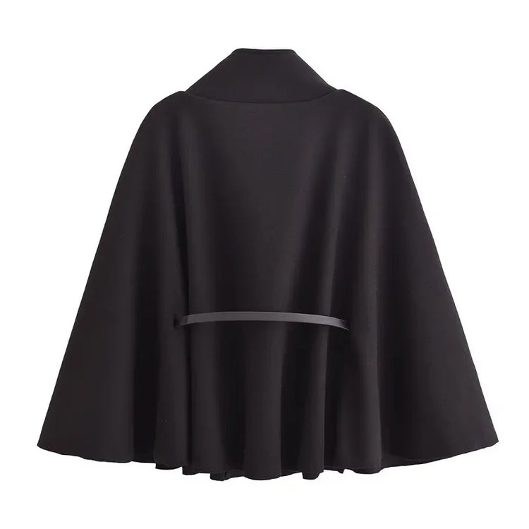 Belt Poncho Capes Women Black Cloaks Winter Coats Woman 2025 Bat Sleeve Cape Coats for Women Fashion Women's Cape Jacket