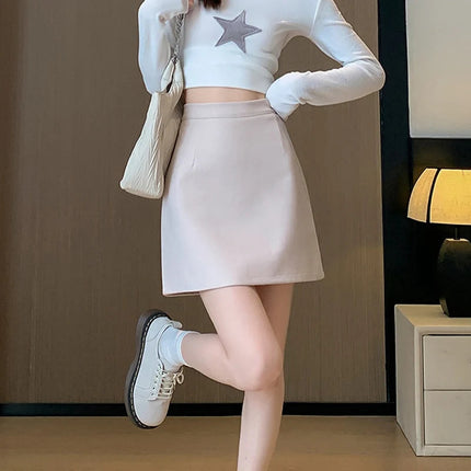 Autumn Winter Anti-Exposure Woolen Mini Skirt Women Korean College Style Short Skirts New Thicken Warm High Waist A-Line Skirt PlatiNum