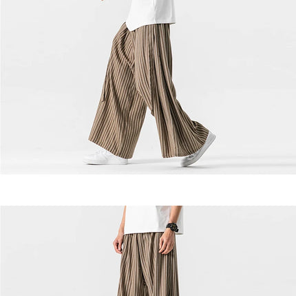 Pantaloni Larghi a Righe da Uomo in Cotone e Lino, Comodi e Traspiranti, Stile Retrò, Moda Casual, Pantaloni Jogger in Stile Nepal